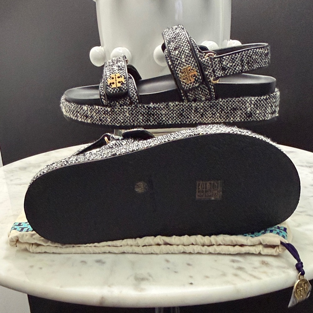 Tory Burch Tweed Black and White Sandals - Picture 2 of 3